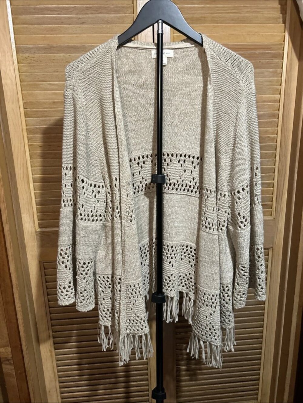 Style & Co. Womens Fringe-Trimmed Open Weave Cardigan Sweater Size 2X